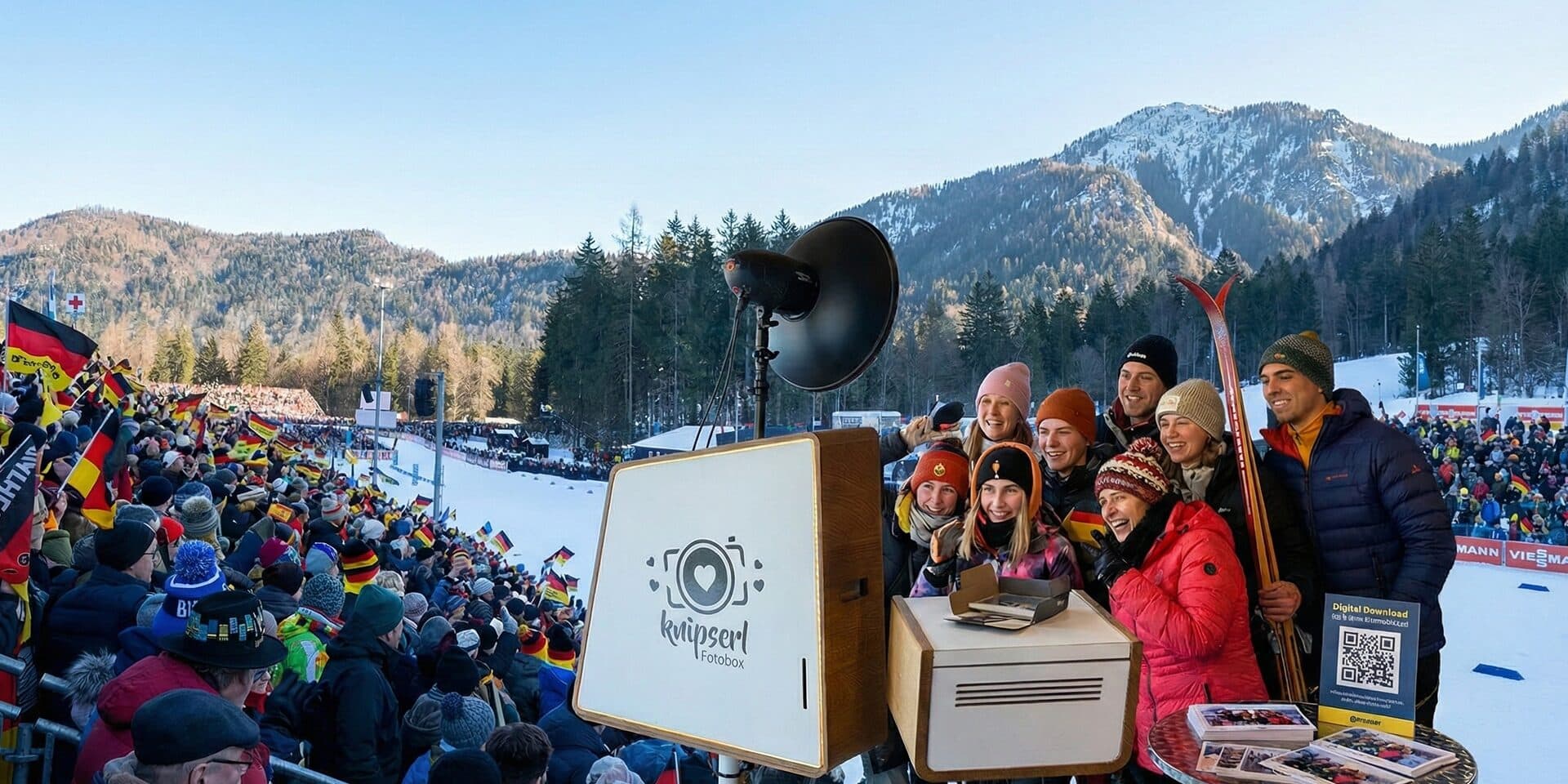 Knipserl Fotobox beim Biathlon Ruhpolding. Ideal für Firmenfeiern, Messen und Events.
